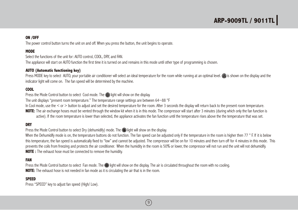 Royal Sovereign ARP-9009TL User Manual | Page 9 / 48