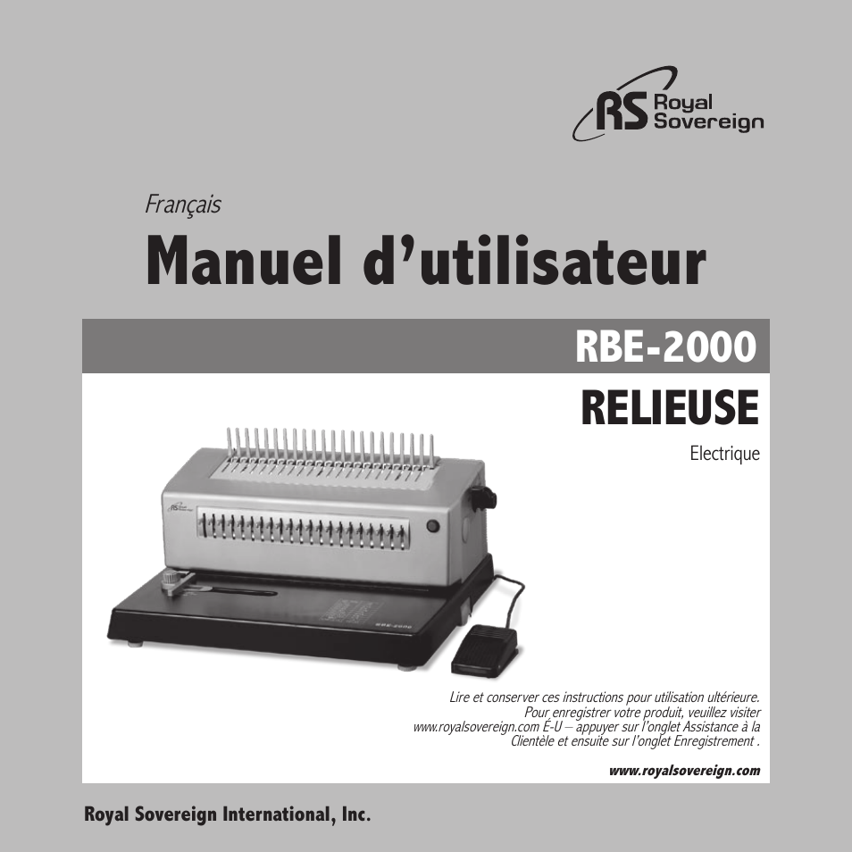 Manuel d’utilisateur, Relieuse, Rbe-2000 | Royal Sovereign RBE-2000 User Manual | Page 25 / 36