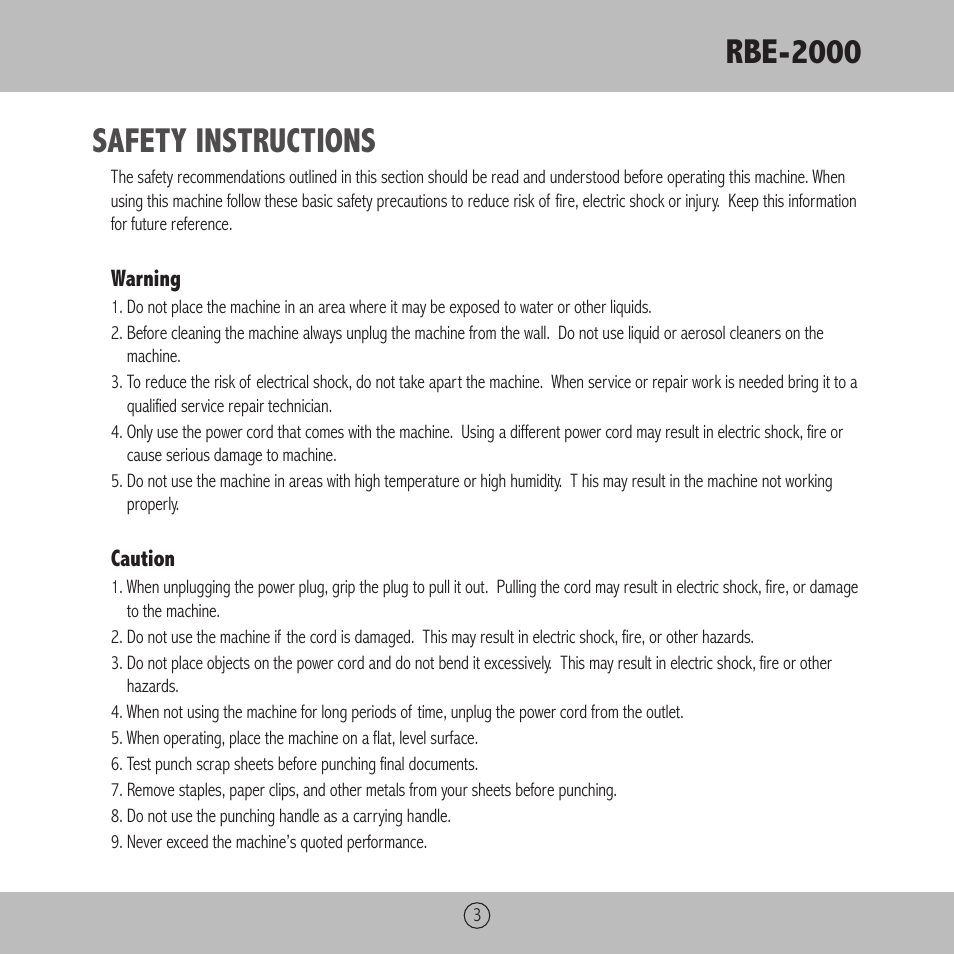 Rbe-2000, Safety instructions | Royal Sovereign RBE-2000 User Manual | Page 3 / 36