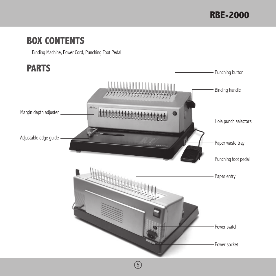 Rbe-2000, Box contents, Parts | Royal Sovereign RBE-2000 User Manual | Page 5 / 36