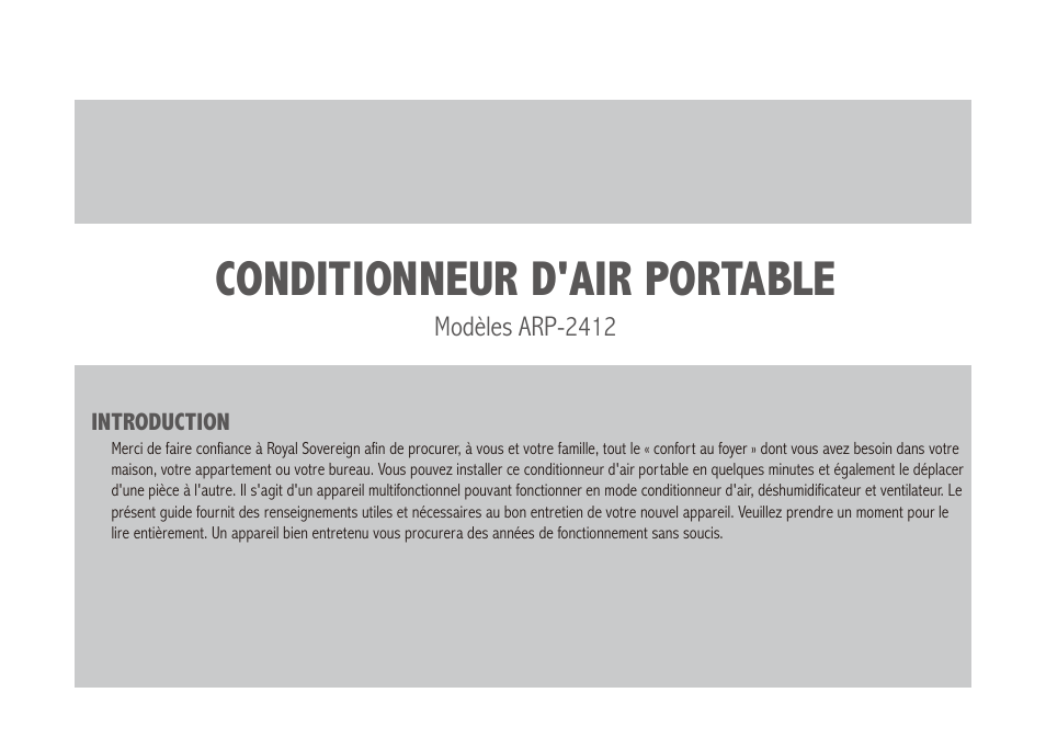 Conditionneur d'air portable | Royal Sovereign ARP-2412 User Manual | Page 34 / 48