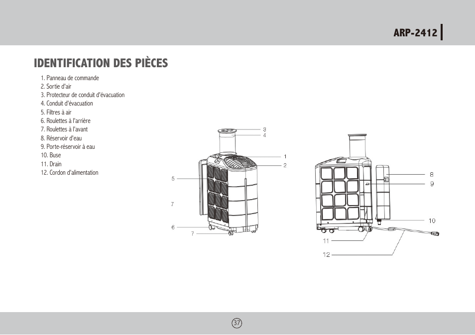 Identification des pièces | Royal Sovereign ARP-2412 User Manual | Page 37 / 48