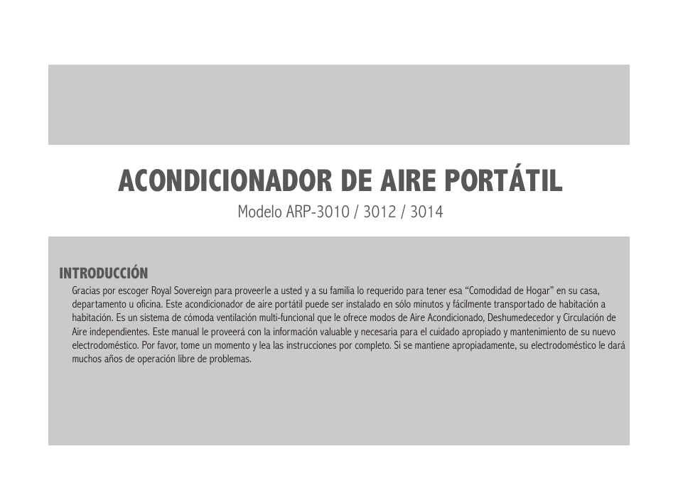 Acondicionador de aire portátil | Royal Sovereign ARP-3010 User Manual | Page 18 / 32