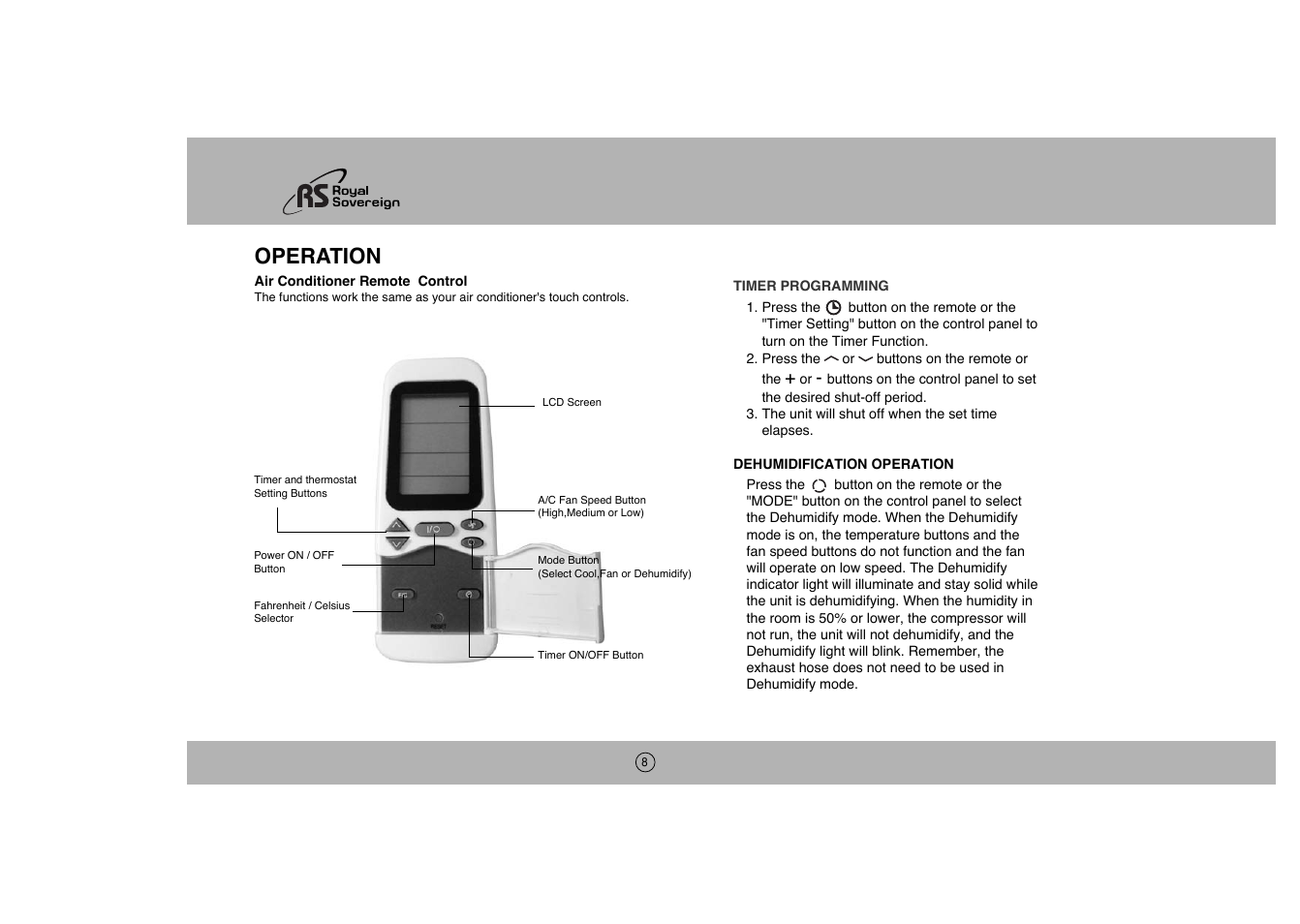 Operation | Royal Sovereign ARP-1003E User Manual | Page 8 / 24