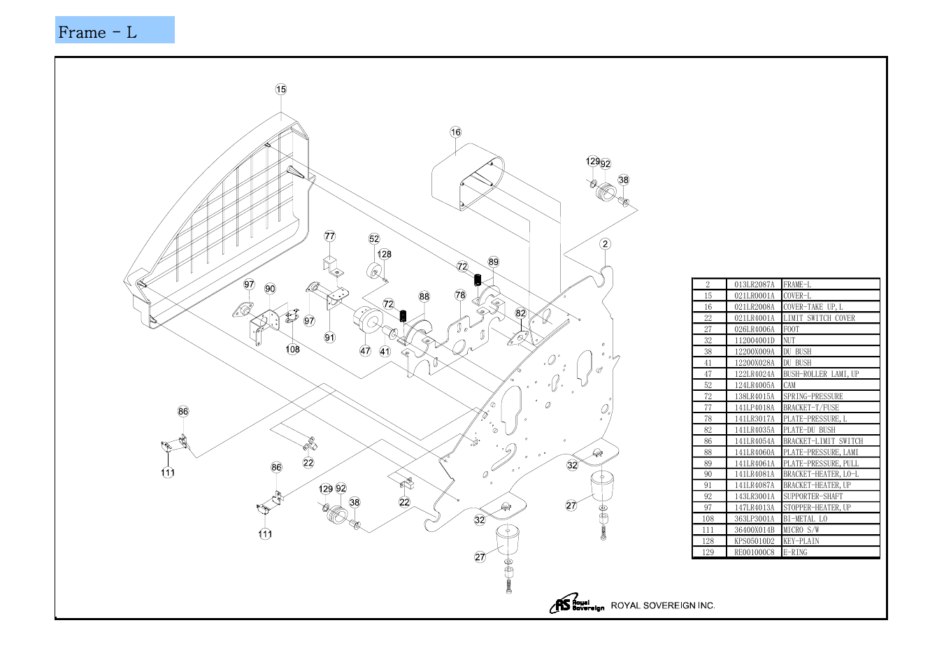 Frame - l | Royal Sovereign 451-8 24B/9L RSL-2702S User Manual | Page 25 / 37