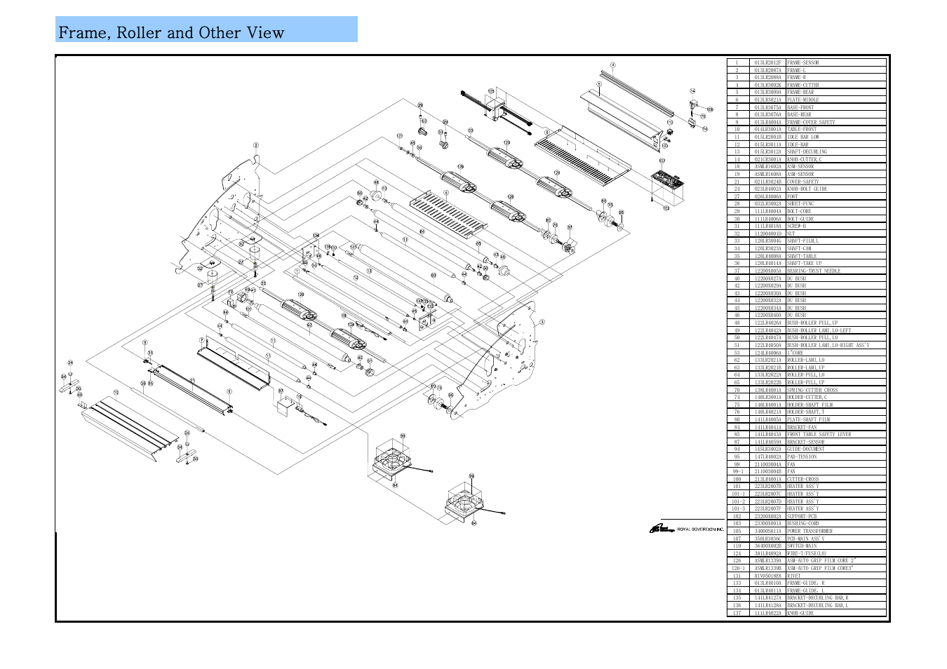 Frame, roller and other view | Royal Sovereign 451-8 24B/9L RSL-2702S User Manual | Page 27 / 37