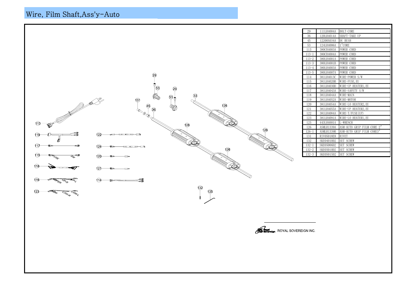 Wire, film shaft,ass'y-auto | Royal Sovereign 451-8 24B/9L RSL-2702S User Manual | Page 28 / 37