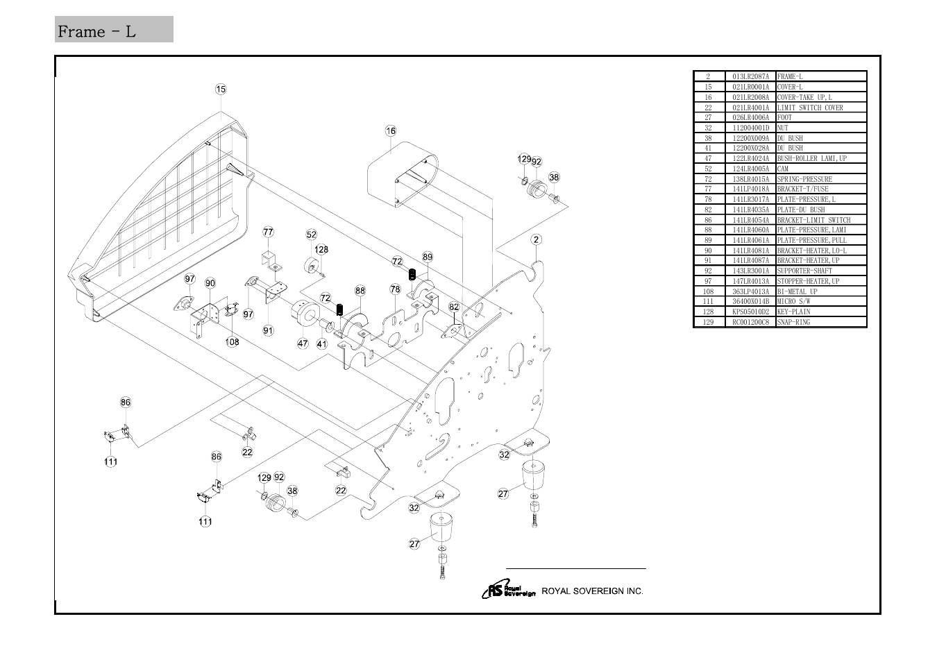 Frame - l | Royal Sovereign 451-8 24B/9L RSL-2702S User Manual | Page 30 / 37