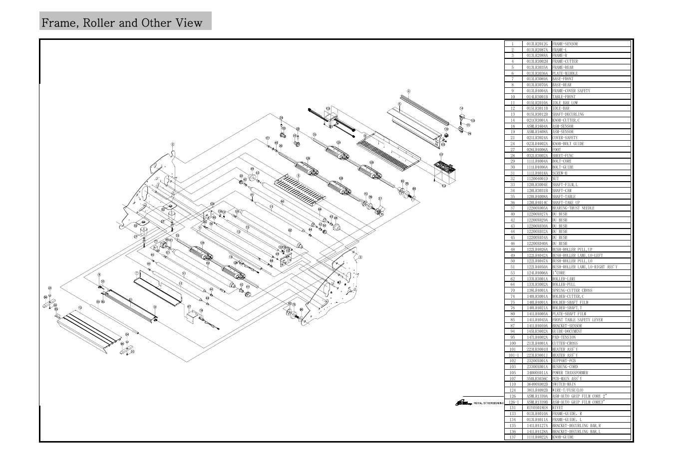 Frame, roller and other view | Royal Sovereign 451-8 24B/9L RSL-2702S User Manual | Page 32 / 37