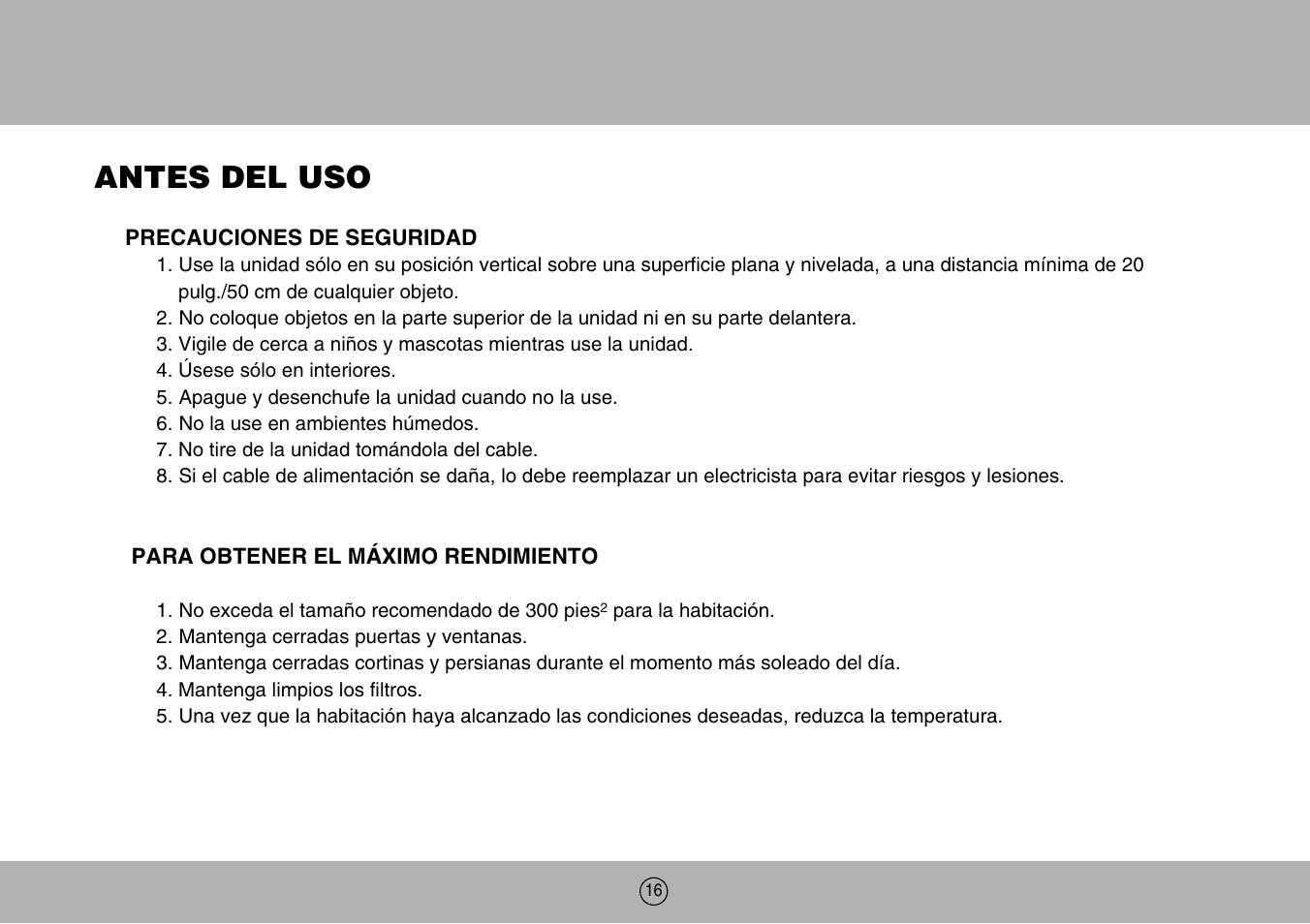 Antes del uso | Royal Sovereign ARP-904EC User Manual | Page 16 / 24