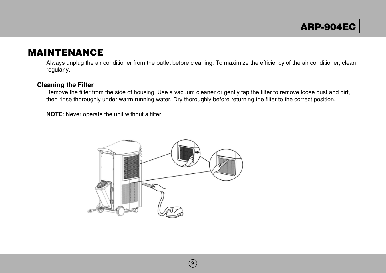 Arp-904ec maintenance | Royal Sovereign ARP-904EC User Manual | Page 9 / 24