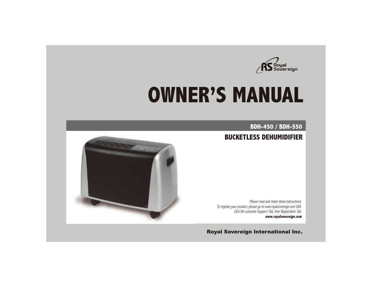 Royal Sovereign BUCKETLESS DEHUMIDIFIER BDH-550 User Manual | 24 pages