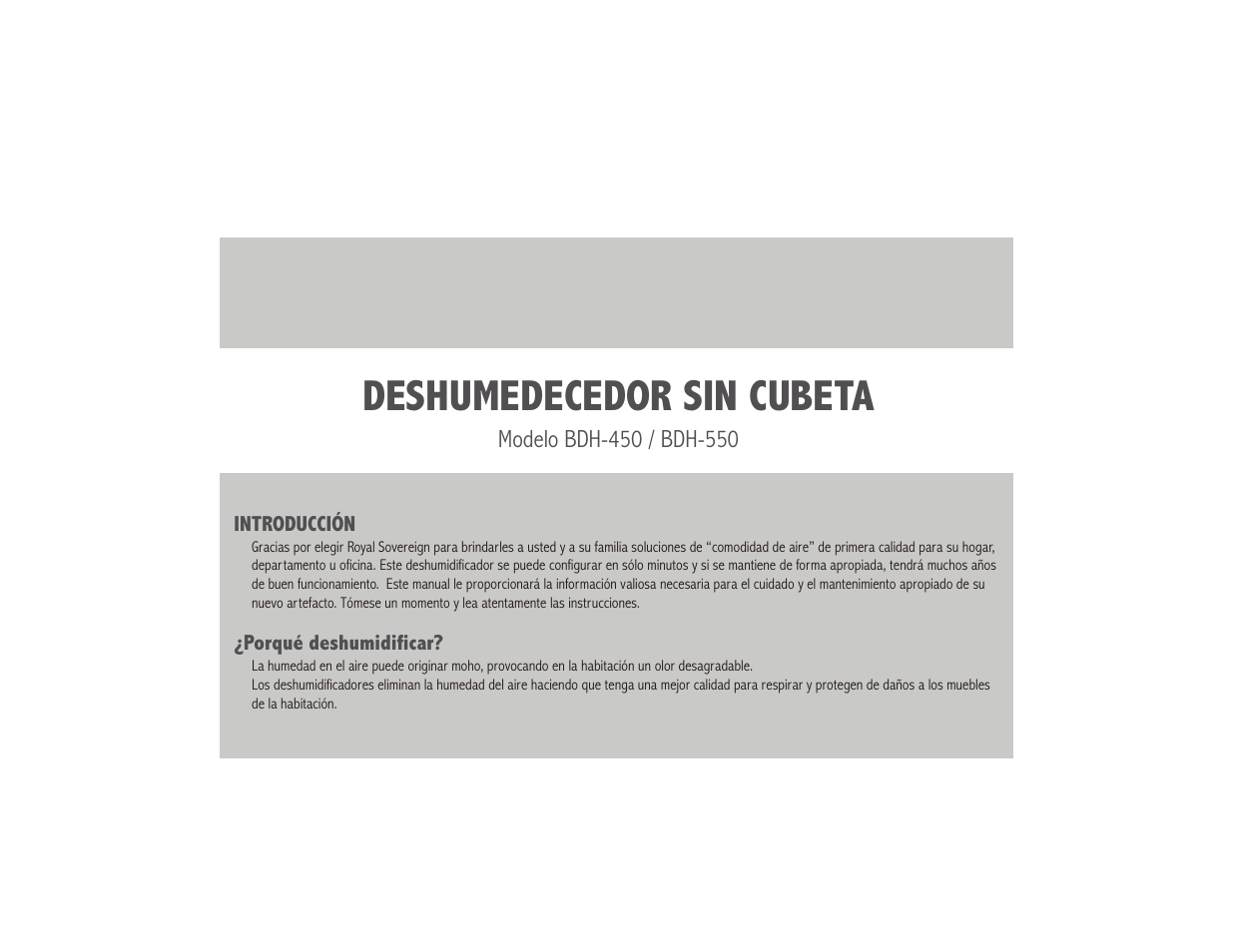 Deshumedecedor sin cubeta | Royal Sovereign BUCKETLESS DEHUMIDIFIER BDH-550 User Manual | Page 14 / 24