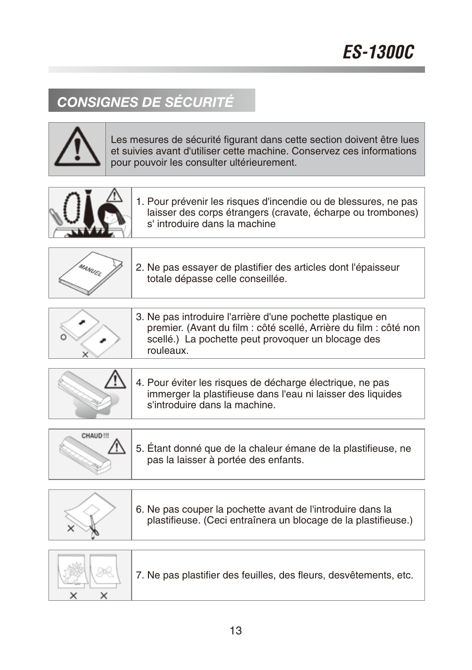 Es-1300c, Consignes de sécurité | Royal Sovereign ES-1300C User Manual | Page 13 / 36