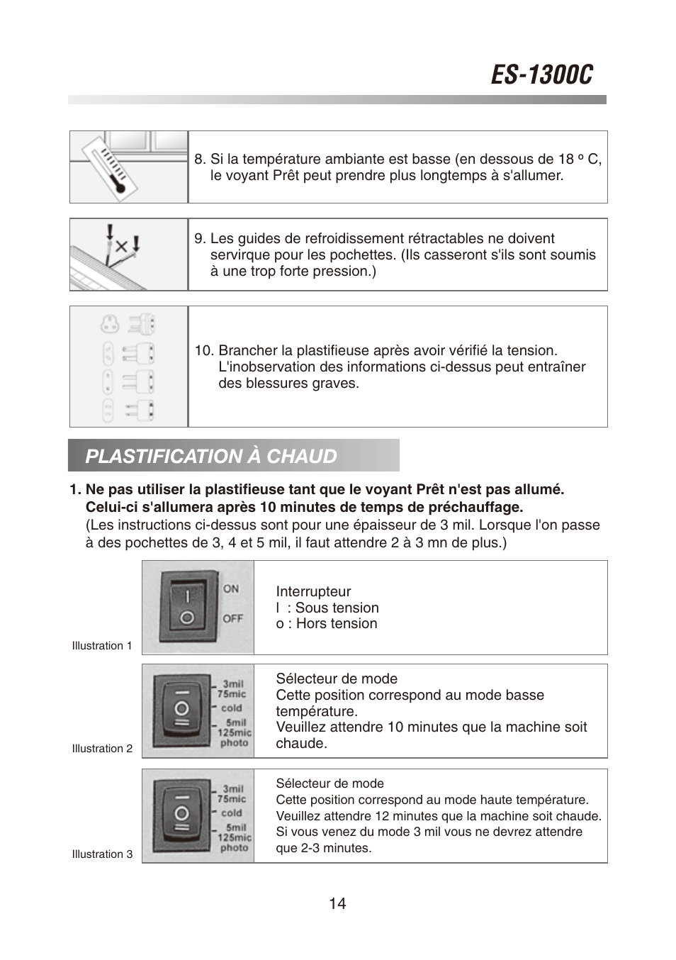 Es-1300c, Plastification à chaud | Royal Sovereign ES-1300C User Manual | Page 14 / 36