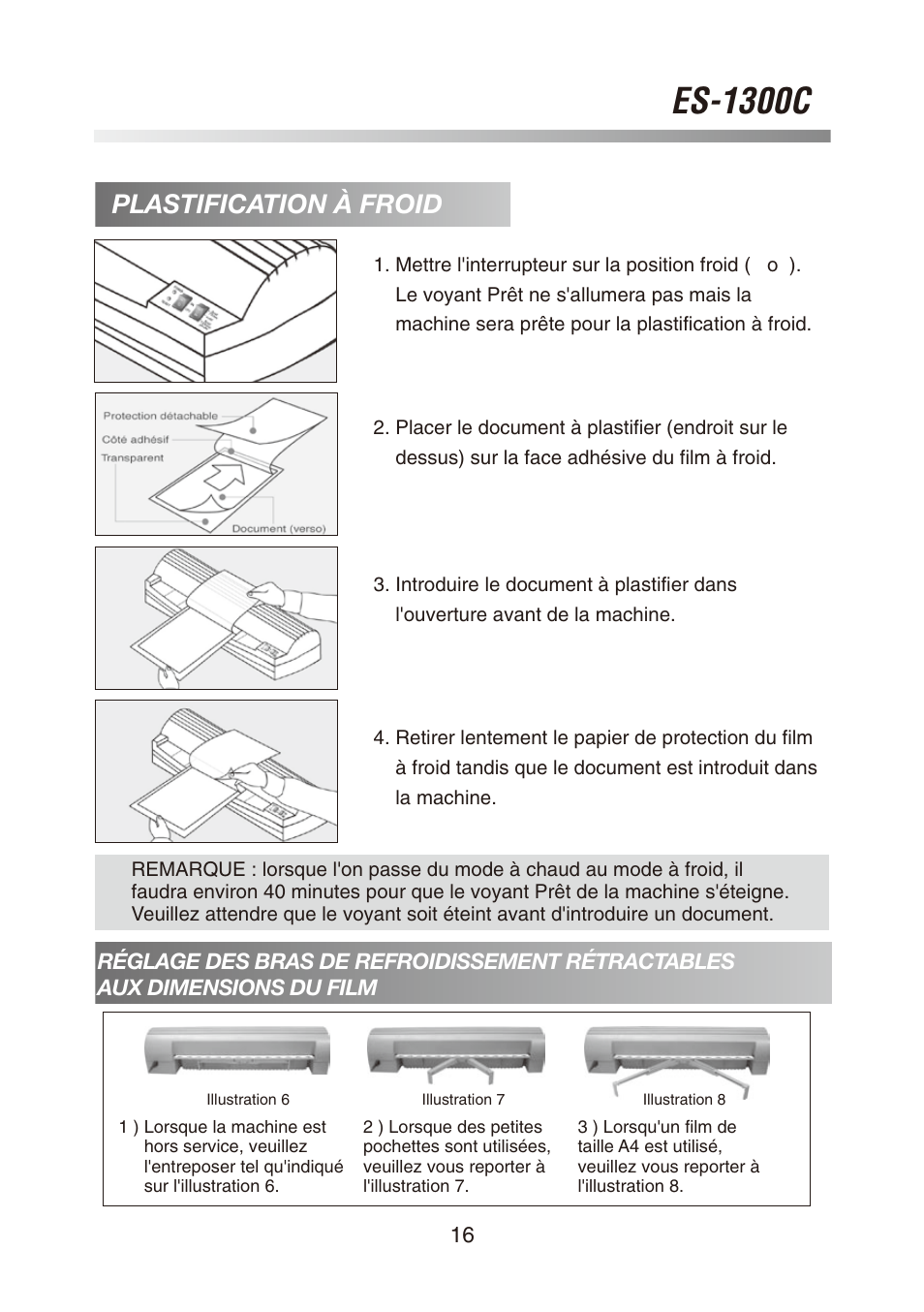 Es-1300c, Plastification à froid | Royal Sovereign ES-1300C User Manual | Page 16 / 36