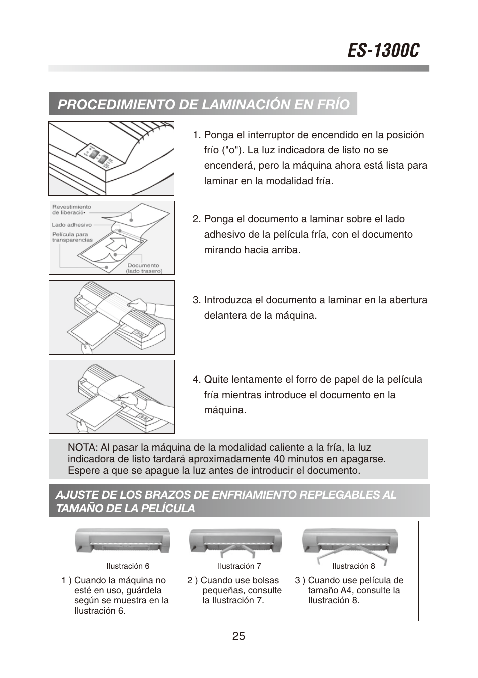 Es-1300c, Procedimiento de laminación en frío | Royal Sovereign ES-1300C User Manual | Page 25 / 36