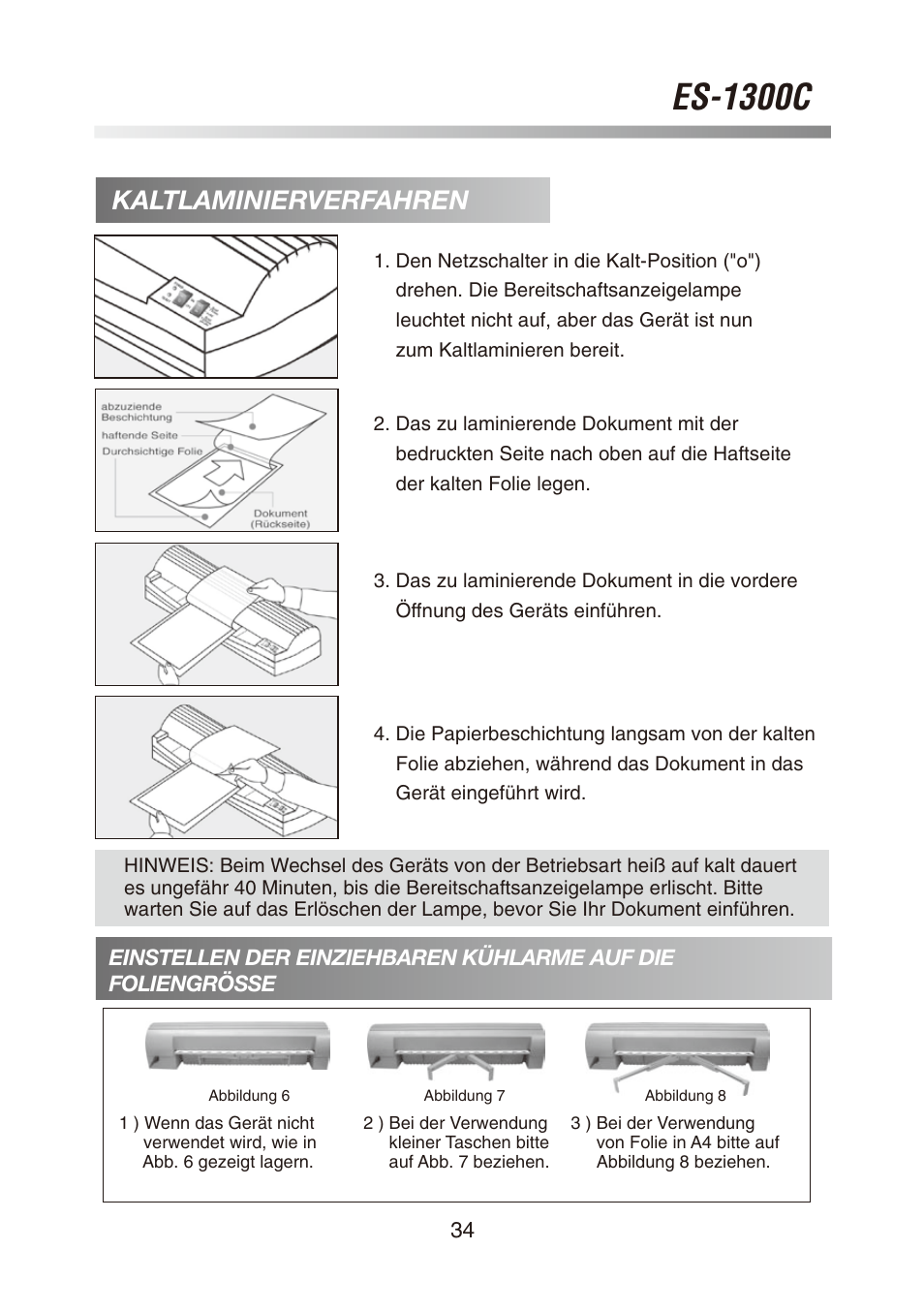 Es-1300c, Kaltlaminierverfahren | Royal Sovereign ES-1300C User Manual | Page 34 / 36
