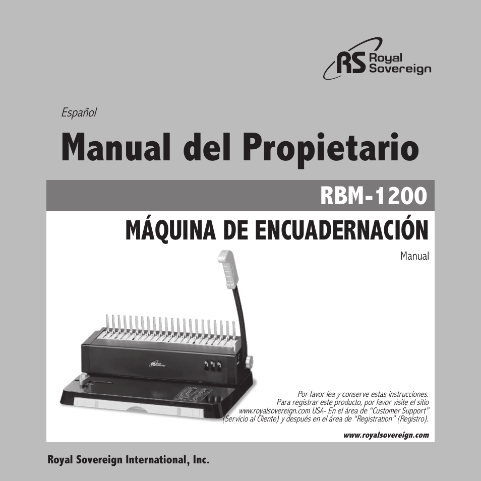 Manual del propietario, Máquina de encuadernación, Rbm-1200 | Royal Sovereign RBM-1200 User Manual | Page 13 / 36