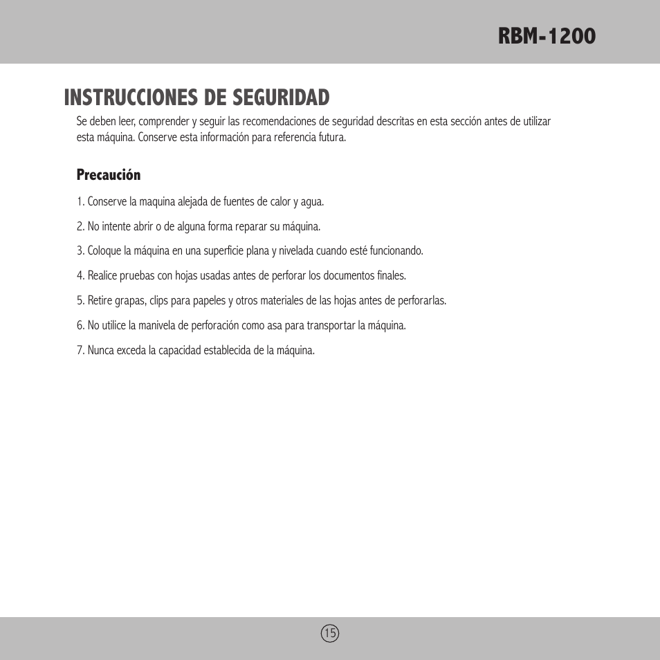 Rbm-1200, Instrucciones de seguridad | Royal Sovereign RBM-1200 User Manual | Page 15 / 36