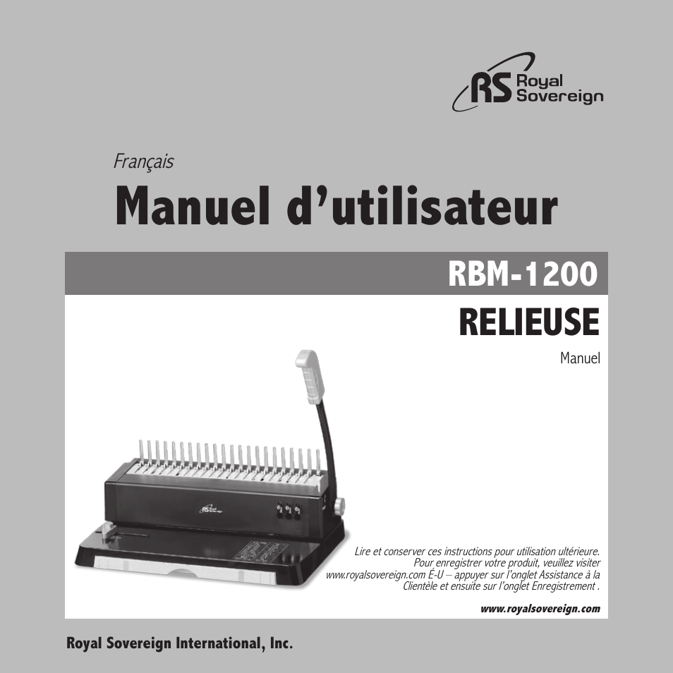 Manuel d’utilisateur, Relieuse, Rbm-1200 | Royal Sovereign RBM-1200 User Manual | Page 25 / 36