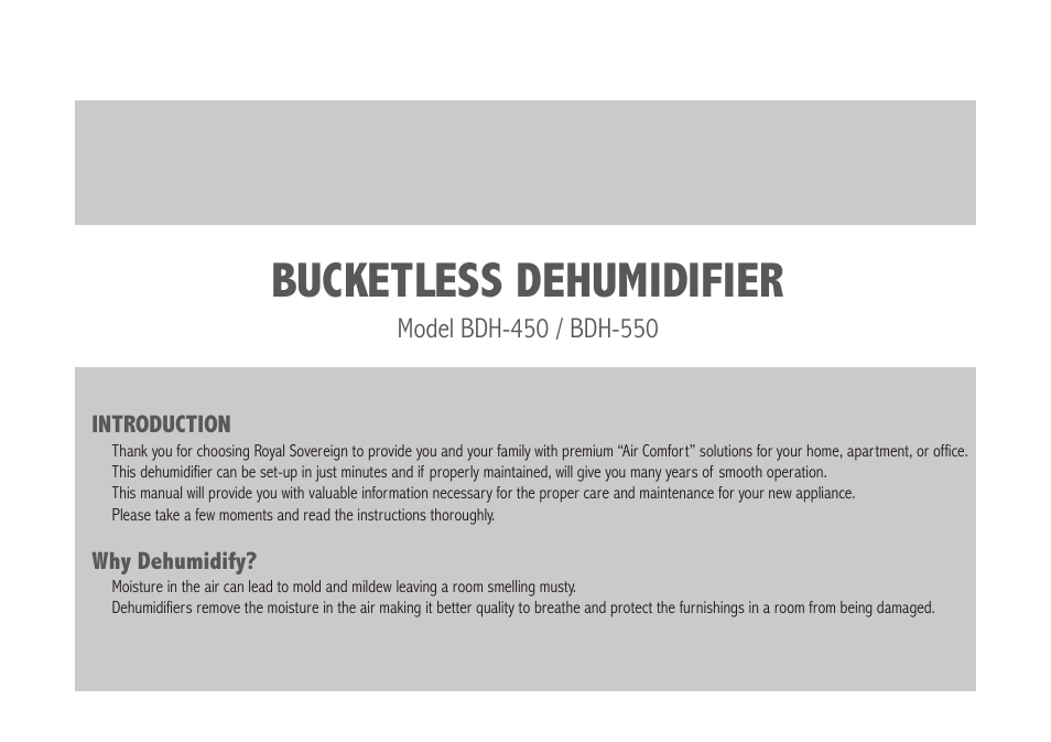 Bucketless dehumidifier | Royal Sovereign BDH-450 User Manual | Page 2 / 24