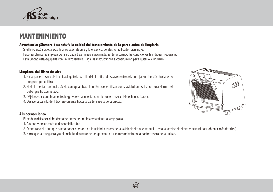 Mantenimiento | Royal Sovereign BDH-450 User Manual | Page 20 / 24