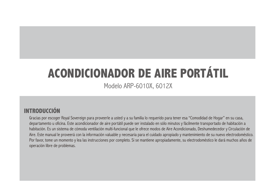 Acondicionador de aire portátil | Royal Sovereign ARP-6012X User Manual | Page 18 / 32