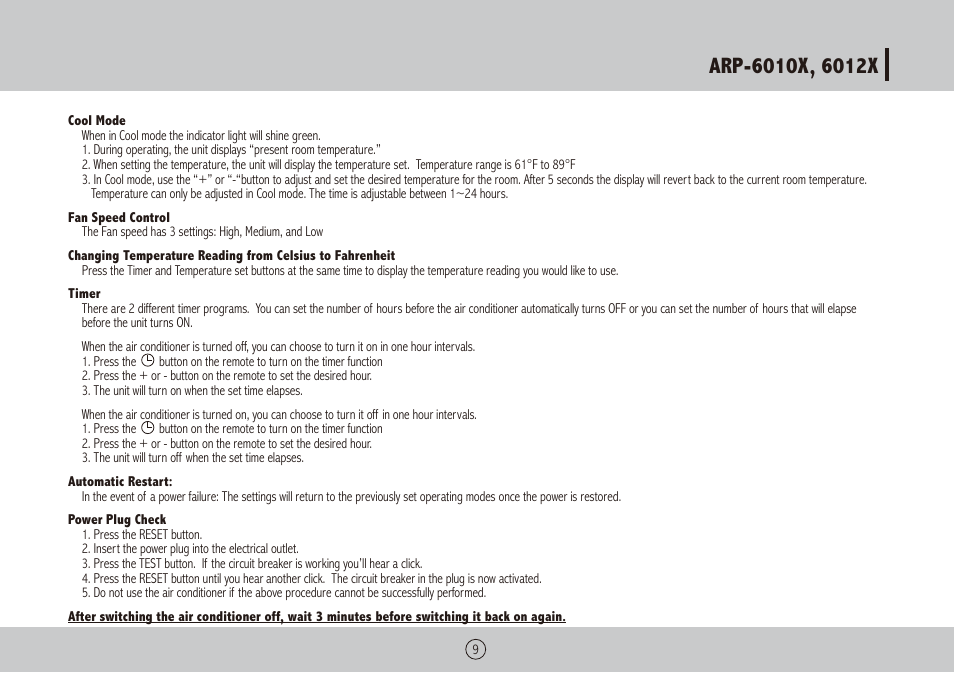 Royal Sovereign ARP-6012X User Manual | Page 9 / 32