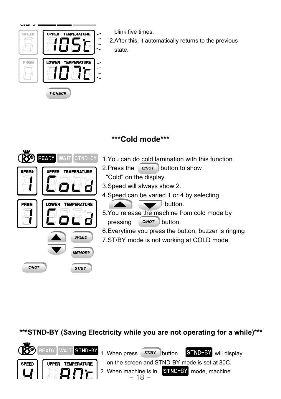 Cold mode | Royal Sovereign 1050 User Manual | Page 18 / 27
