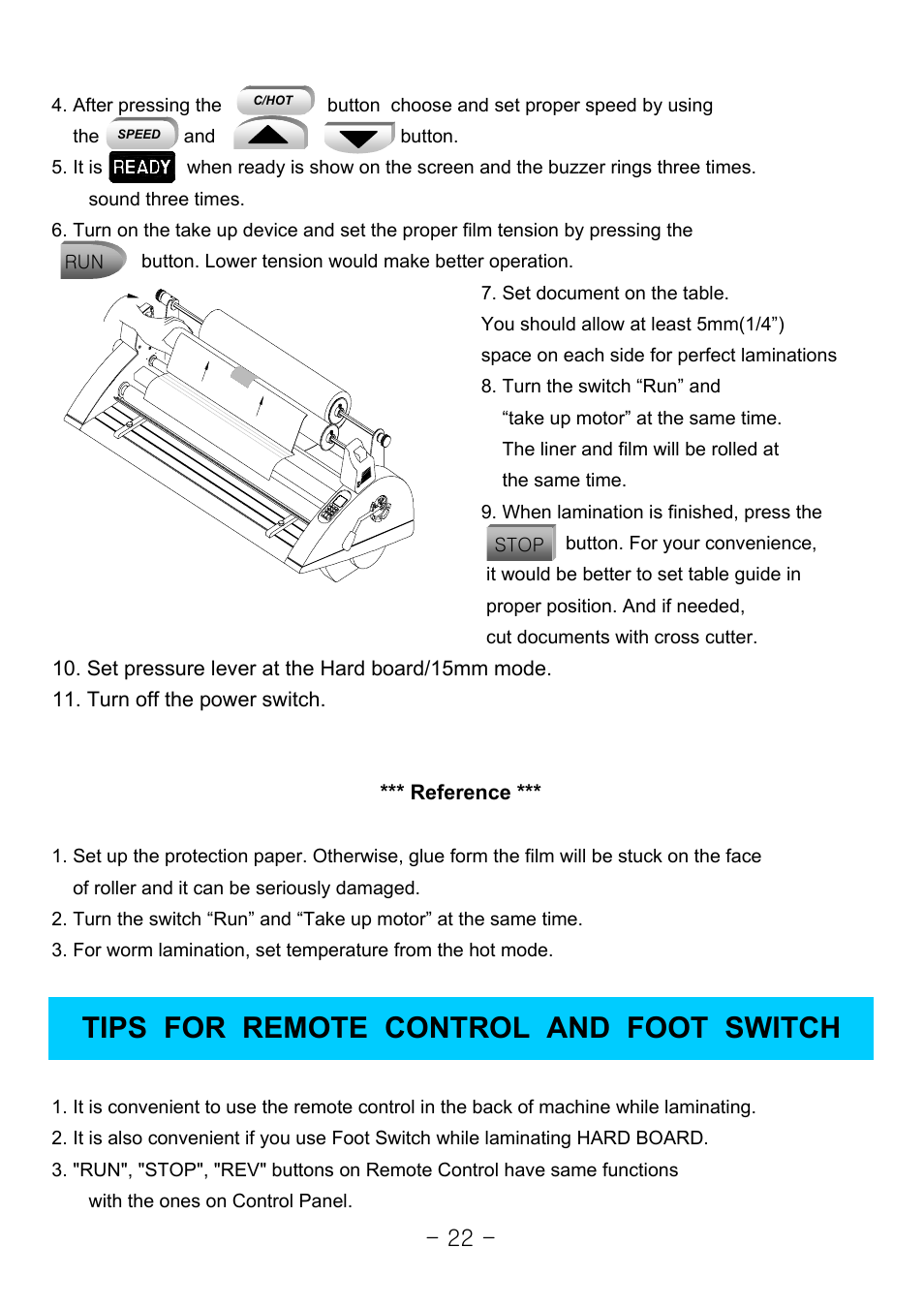 Tips for remote control and foot switch | Royal Sovereign 1050 User Manual | Page 22 / 27