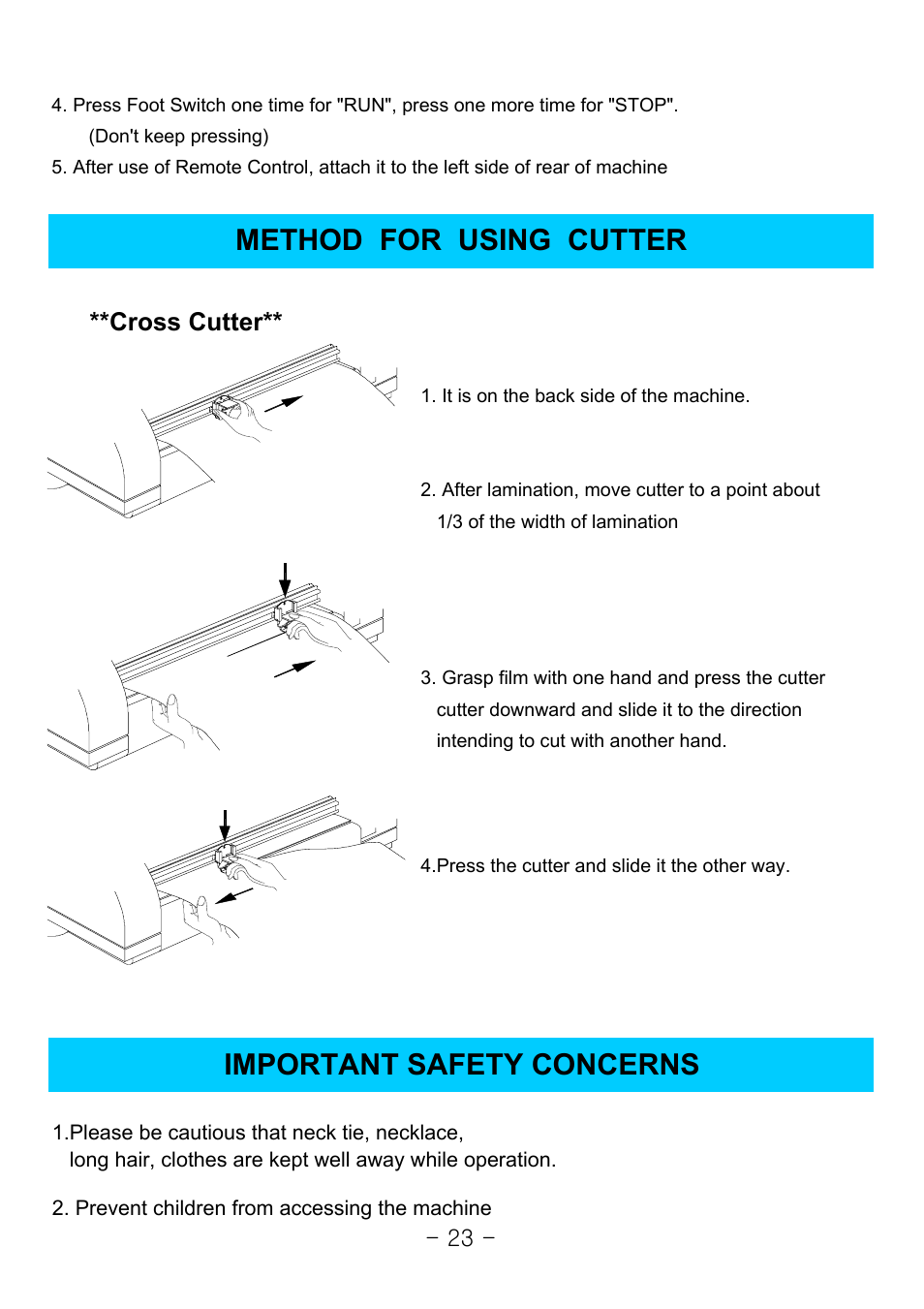 Method for using cutter important safety concerns, Cross cutter | Royal Sovereign 1050 User Manual | Page 23 / 27