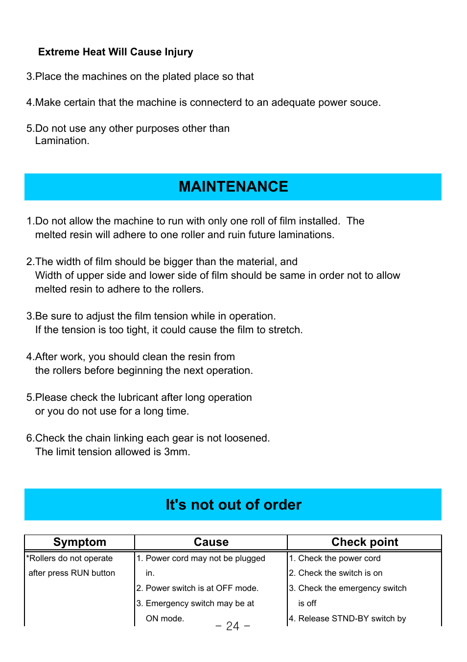 Maintenance it's not out of order | Royal Sovereign 1050 User Manual | Page 24 / 27