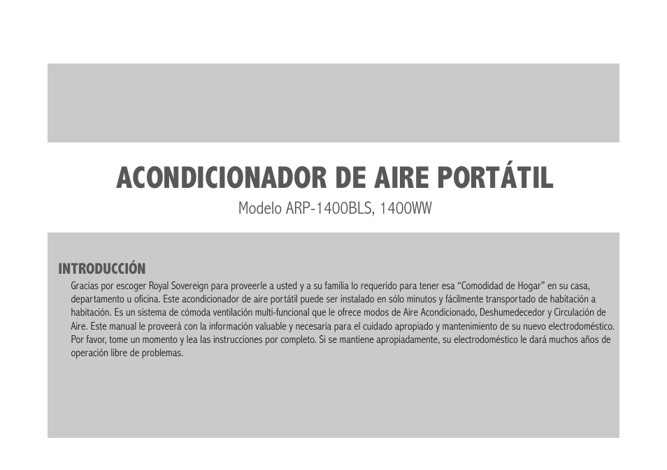 Acondicionador de aire portátil | Royal Sovereign ARP-1400WW User Manual | Page 18 / 48