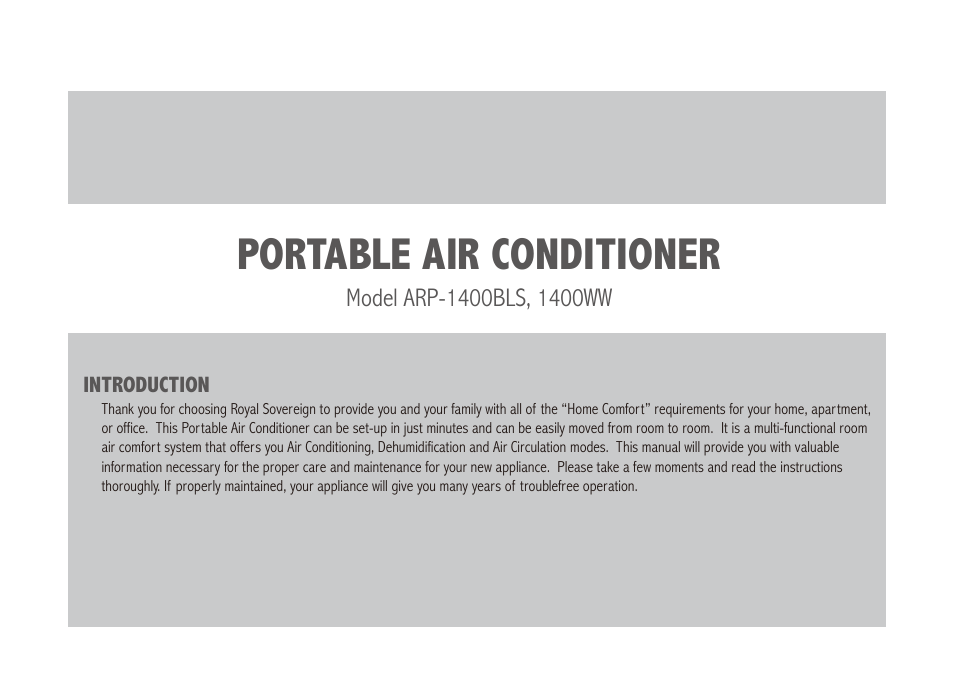 Portable air conditioner | Royal Sovereign ARP-1400WW User Manual | Page 2 / 48