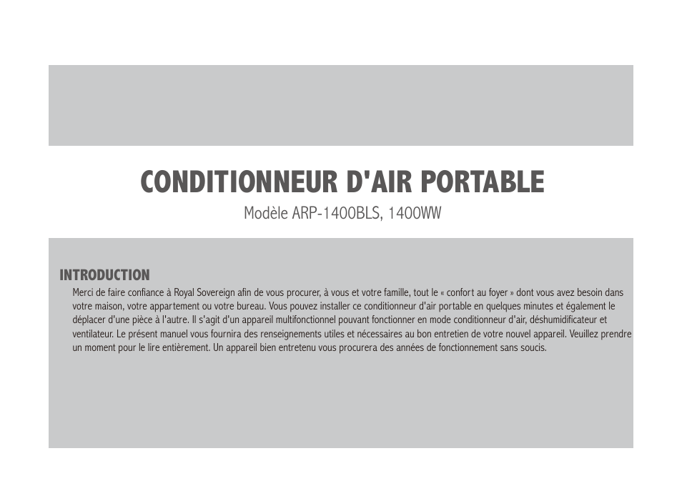 Conditionneur d'air portable | Royal Sovereign ARP-1400WW User Manual | Page 34 / 48
