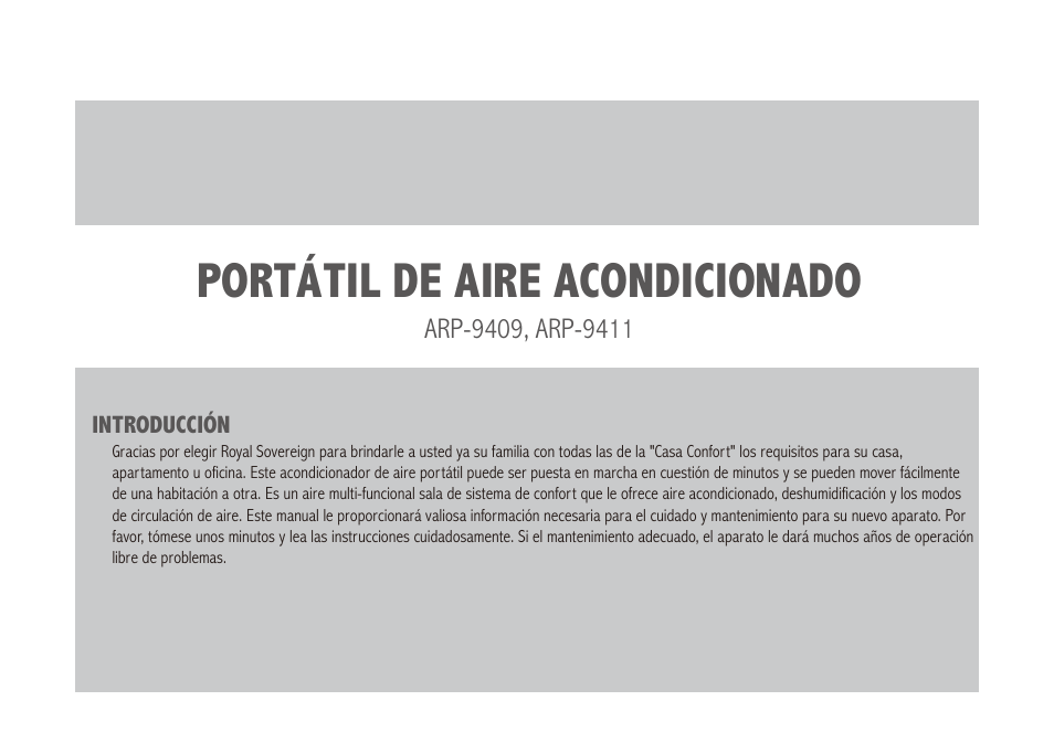 Portátil de aire acondicionado | Royal Sovereign ARP-9411 User Manual | Page 18 / 32