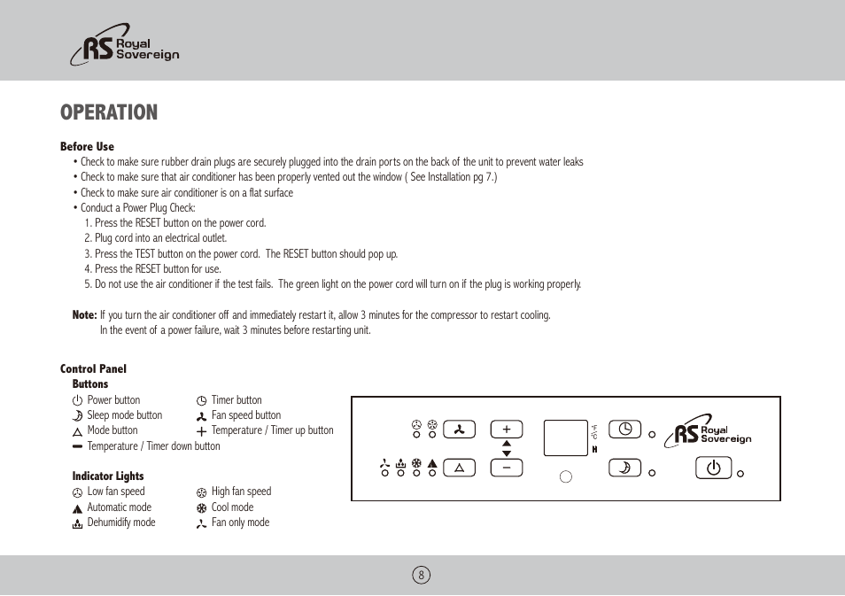 Operation | Royal Sovereign ARP-9411 User Manual | Page 8 / 32