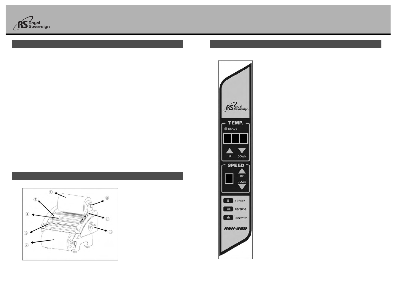 Rsh-380, Safety precautions 4. parts, Control panel | Royal Sovereign RSH-380 User Manual | Page 3 / 7