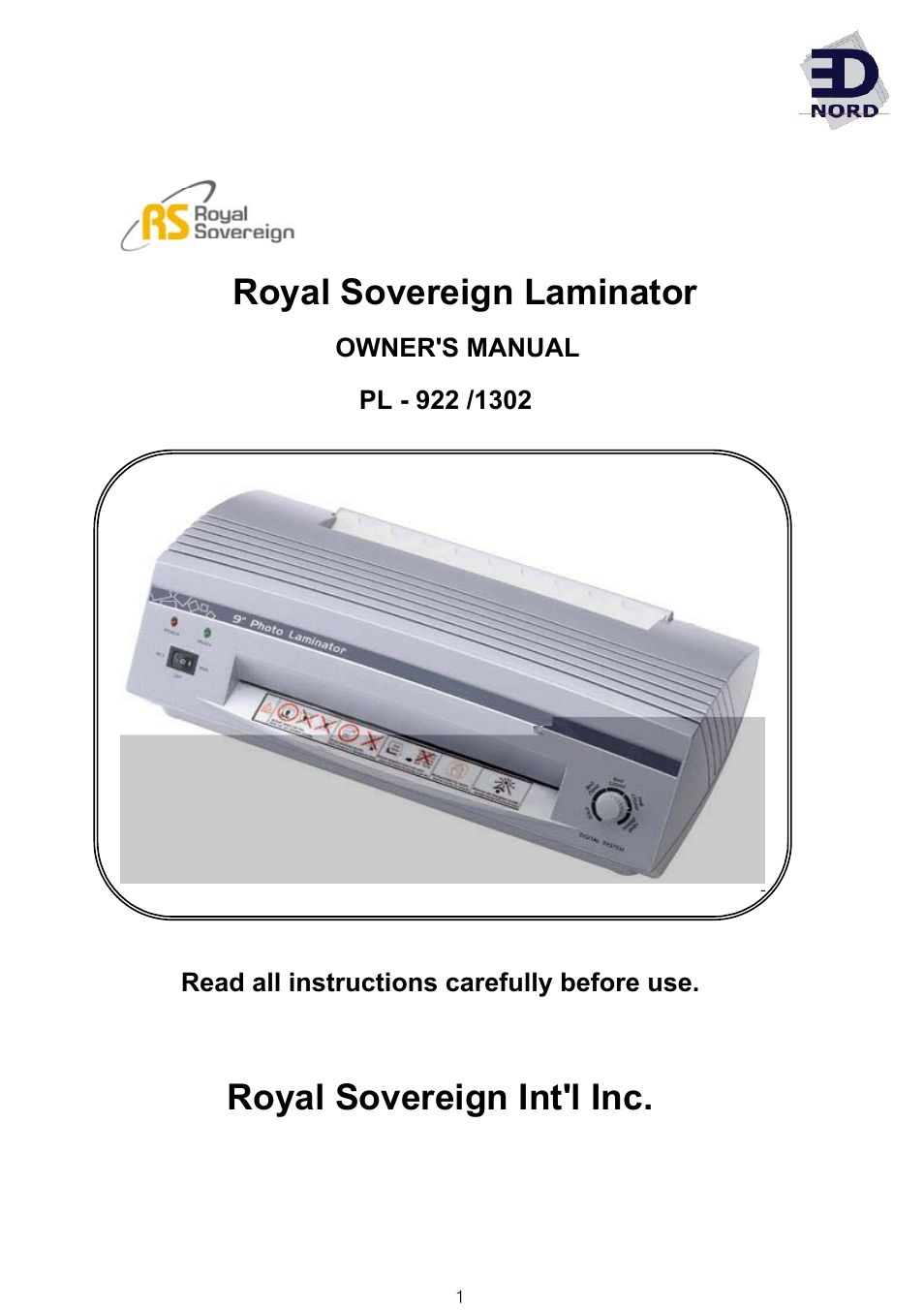 Royal Sovereign PL - 922 User Manual | 6 pages