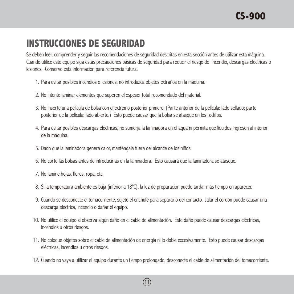 Cs-900, Instrucciones de seguridad | Royal Sovereign CS-900 User Manual | Page 11 / 24