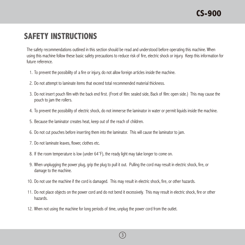 Cs-900, Safety instructions | Royal Sovereign CS-900 User Manual | Page 3 / 24