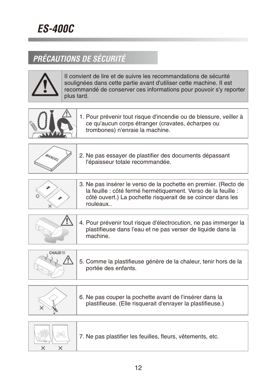 Es-400c, Précautions de sécurité | Royal Sovereign ES-400C User Manual | Page 12 / 32