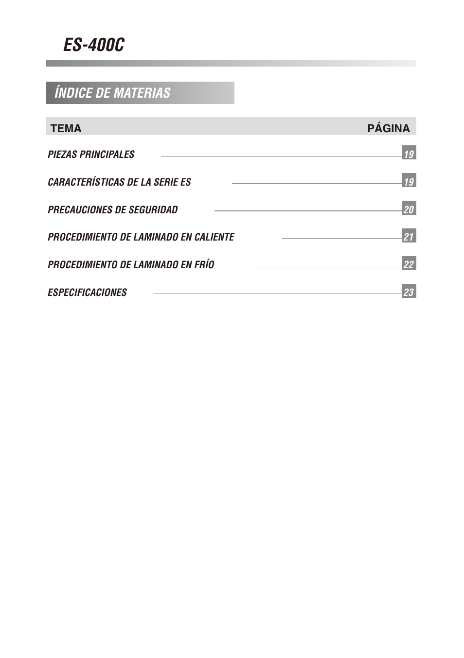 Es-400c, Índice de materias | Royal Sovereign ES-400C User Manual | Page 18 / 32