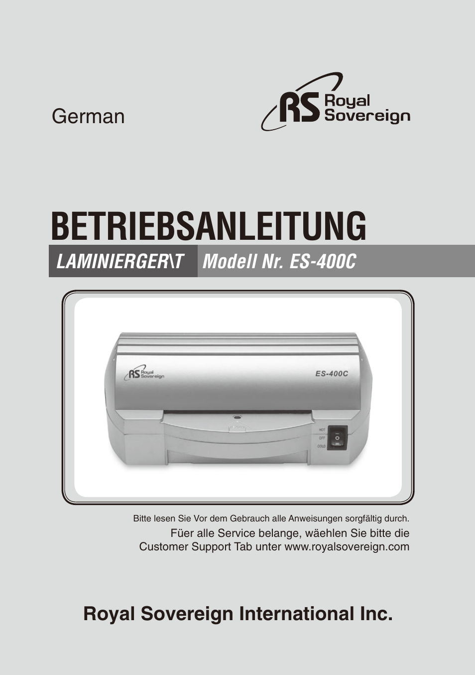 Betriebsanleitung, German | Royal Sovereign ES-400C User Manual | Page 25 / 32
