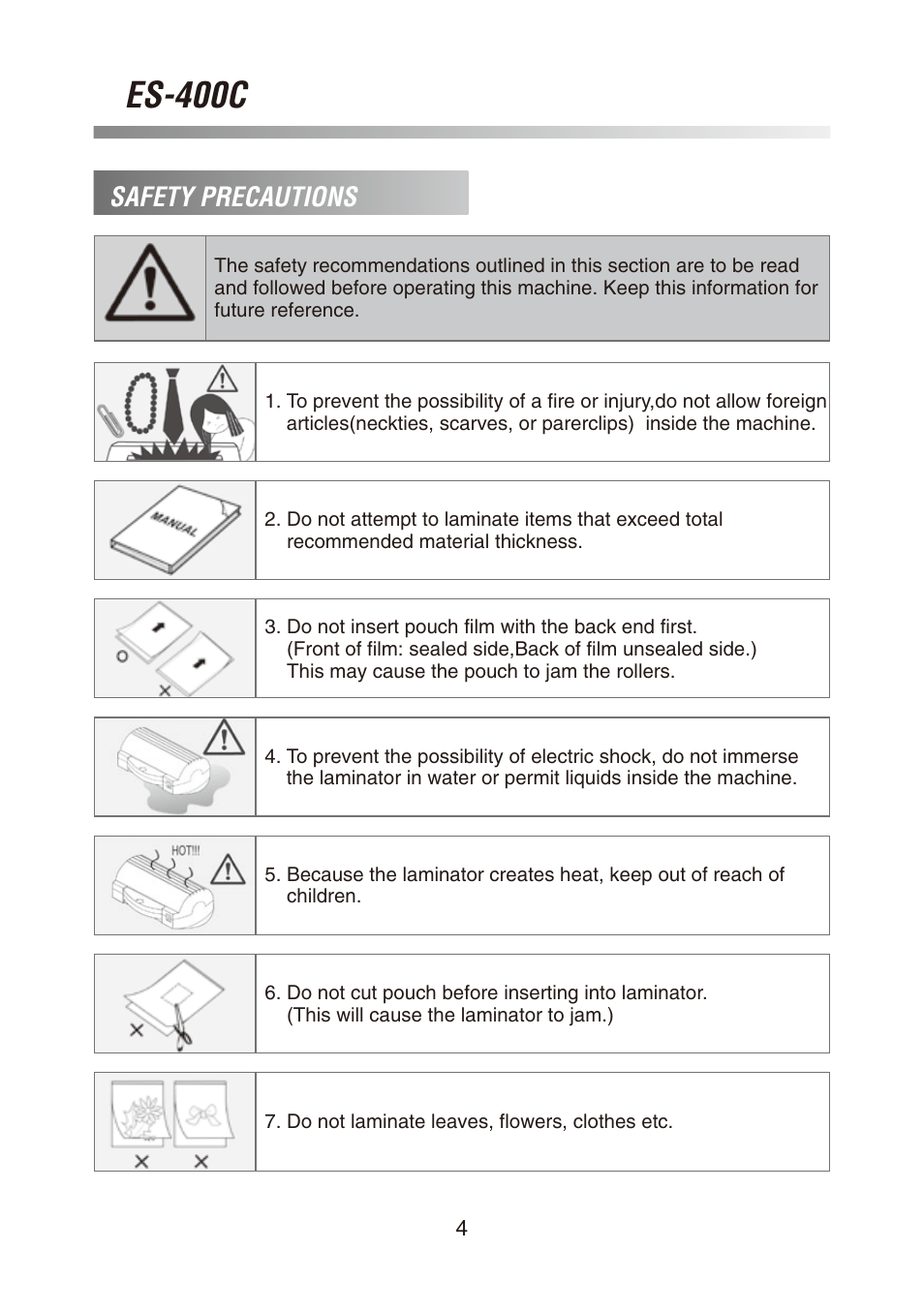 Es-400c, Safety precautions | Royal Sovereign ES-400C User Manual | Page 4 / 32