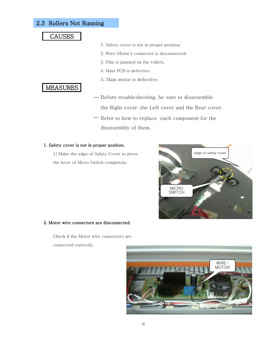 3 rollers not running, Causes, Measures | Royal Sovereign RSL-2701 User Manual | Page 10 / 42