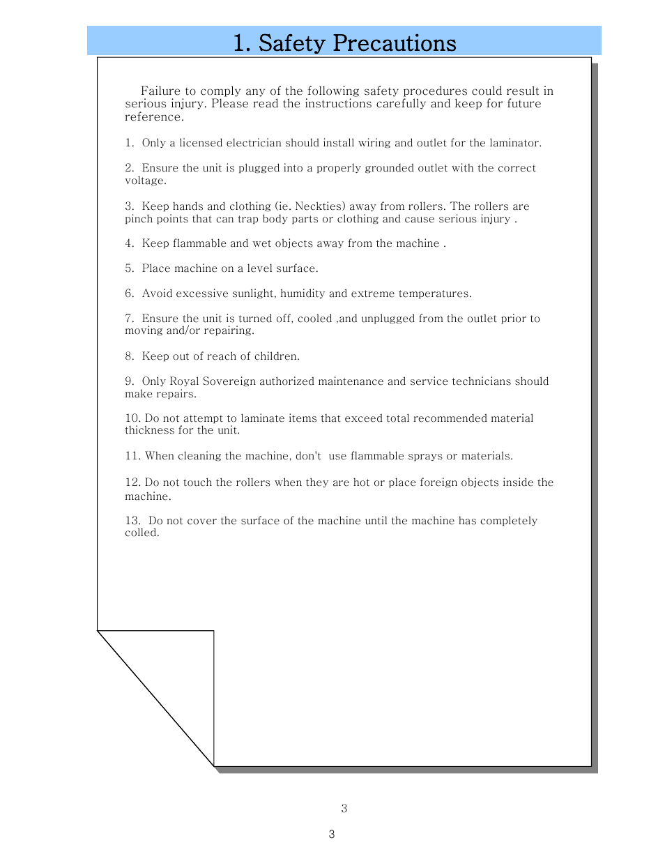 Safety precaution, Safety precautions | Royal Sovereign RSL-2701 User Manual | Page 3 / 42