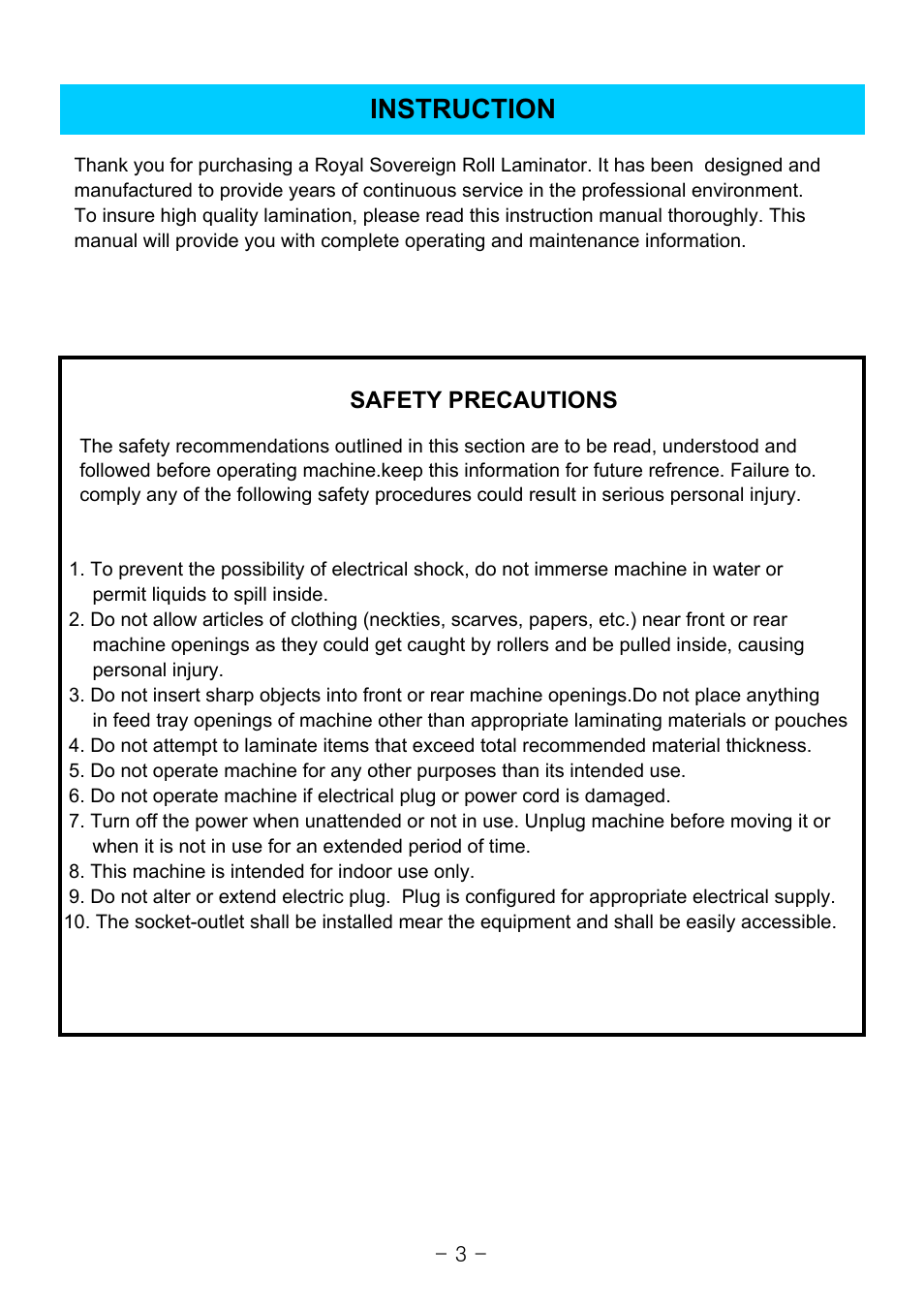 Instruction | Royal Sovereign RSC-1650C User Manual | Page 3 / 15