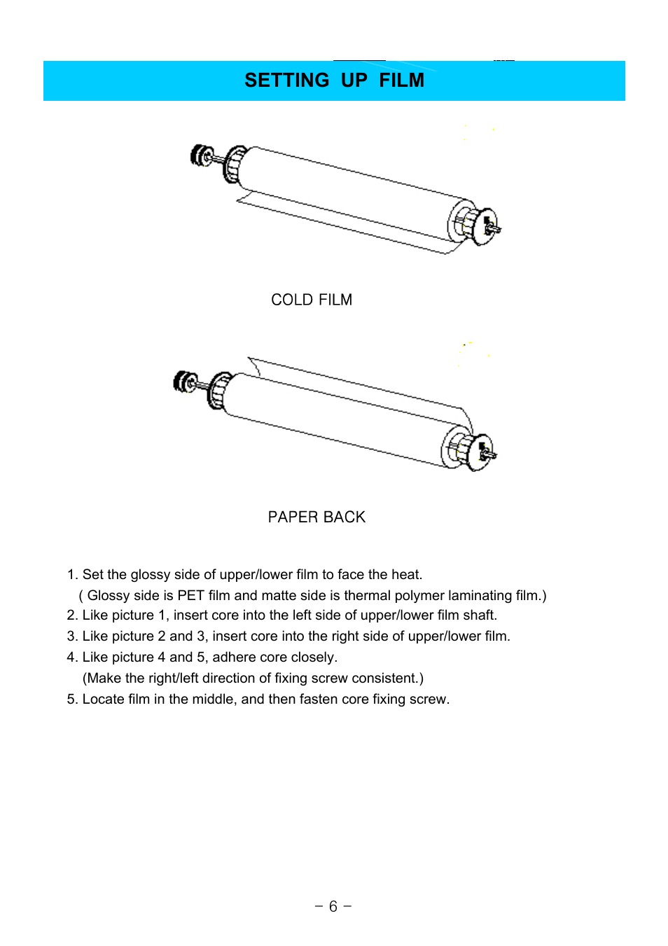 Setting up film, Cold film paper back - 6 | Royal Sovereign RSC-1650C User Manual | Page 6 / 15